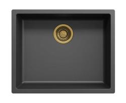 Lavello Ausmann Fibre nero 50x40cm da incasso, da appoggio e da filo con tappo automatico dorato 1208971859
