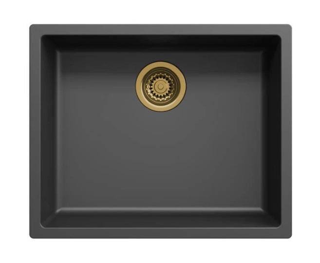 Lavello Ausmann Fibre nero 50x40cm da incasso, da appoggio e da filo con tappo automatico dorato 1208971859