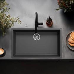 Ausmann Fibre nero grande lavello 70x40cm da incasso, da appoggio e da installazione a filo con tappo automatico in acciaio inossidabile 1208971861