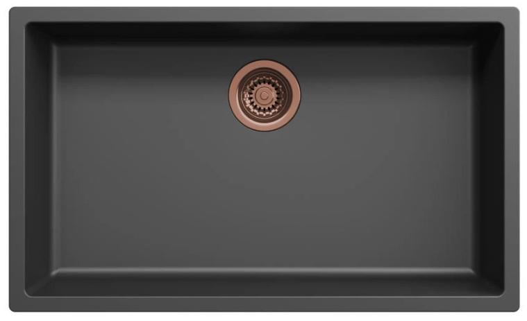 Ausmann Fibre nero grande lavello 70x40cm da incasso, da appoggio e a filo con tappo automatico in rame 1208971863