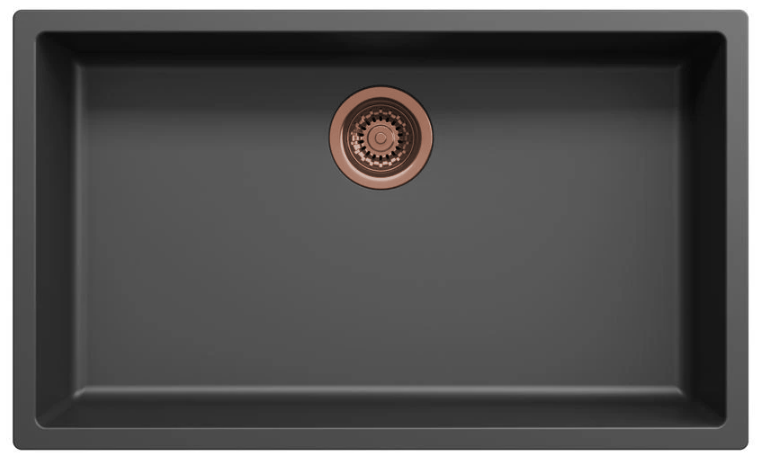 Ausmann Fibre nero grande lavello 70x40cm da incasso, da appoggio e a filo con tappo automatico in rame 1208971863