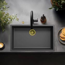 Ausmann Fibre nero grande lavandino 70x40cm da incasso, sopraelevato e a filo con tappo automatico dorato 1208971864