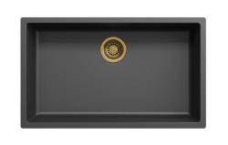Ausmann Fibre nero grande lavandino 70x40cm da incasso, sopraelevato e a filo con tappo automatico dorato 1208971864