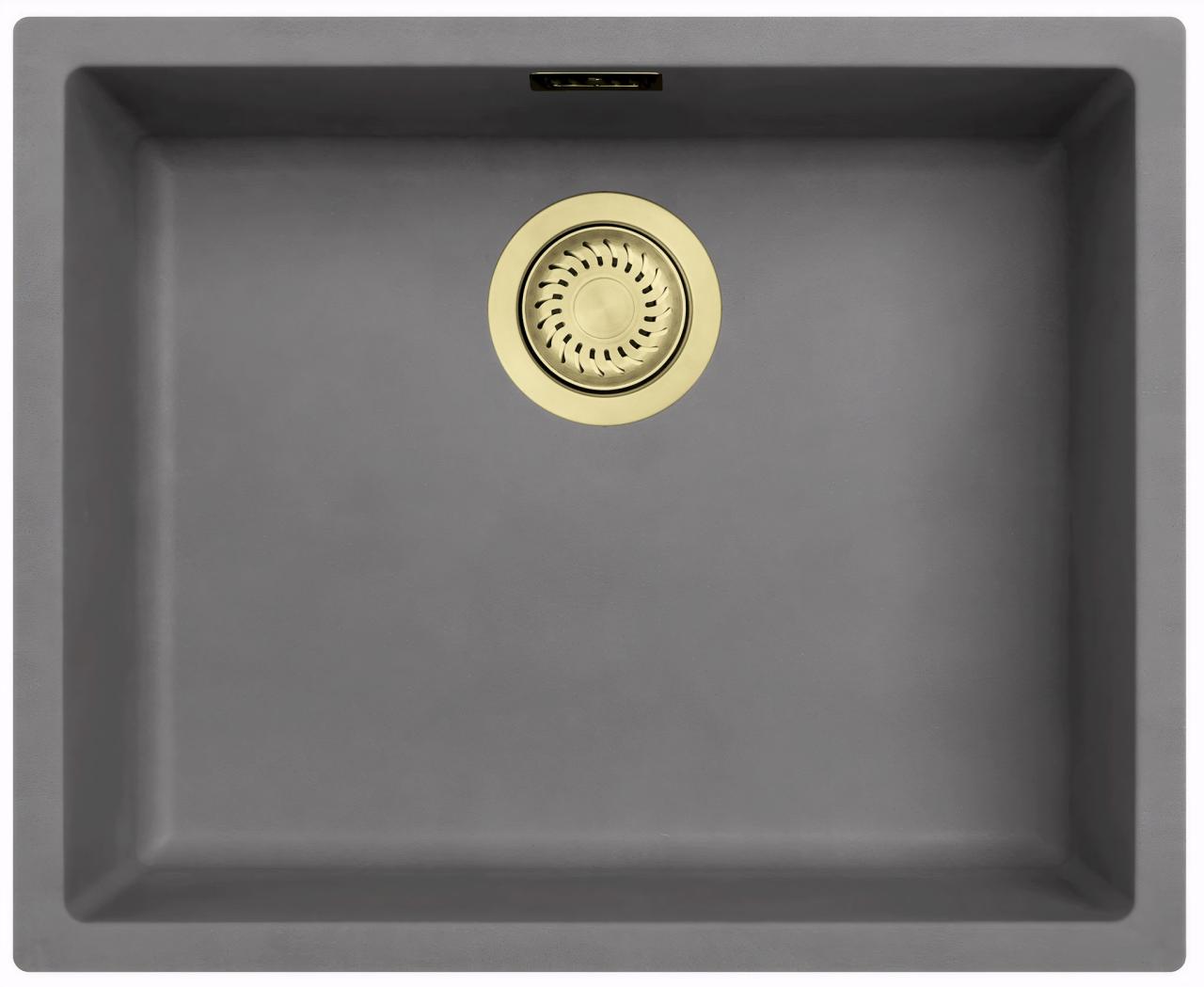 Ausmann Fibre lavabo in calcestruzzo grigio 50x40cm da incasso, da appoggio e da filo con tappo dorato 1208971885