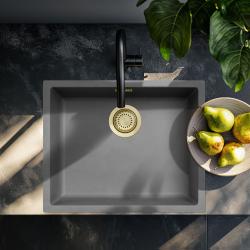 Ausmann Fibre lavabo in calcestruzzo grigio 50x40cm da incasso, da appoggio e da filo con tappo dorato 1208971885
