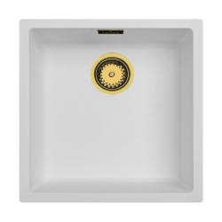 Lavabo bianco Ausmann Fibre 40x40cm da incasso, sopraelevato e a filo con tappo automatico dorato 1208971894