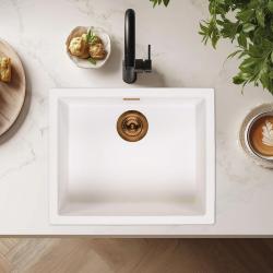 Lavello sottopiano, soprapiano e a filo in fibra Ausmann bianco 50x40cm con tappo automatico in rame 1208971900