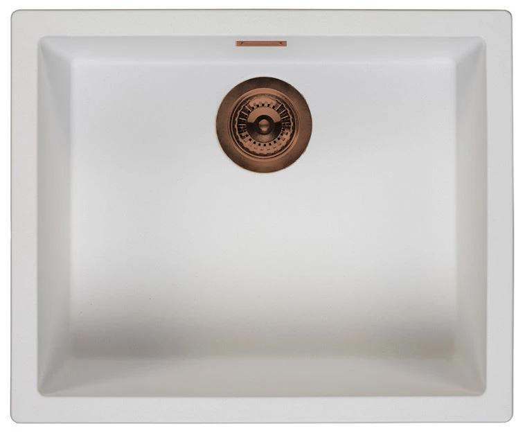 Lavello sottopiano, soprapiano e a filo in fibra Ausmann bianco 50x40cm con tappo automatico in rame 1208971900