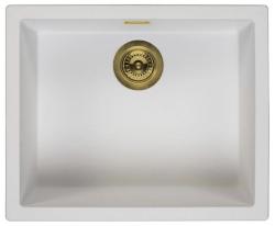 Lavello sottotop Ausmann Fibre bianco 50x40cm, montaggio a filo e sopra il piano con tappo automatico dorato 1208971901
