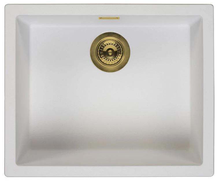 Lavello sottotop Ausmann Fibre bianco 50x40cm, montaggio a filo e sopra il piano con tappo automatico dorato 1208971901