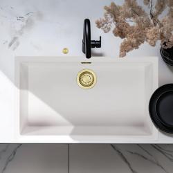 Ausmann Fibra bianca grande lavello 70x40cm incasso, sopraelevato e a filo con tappo automatico dorato 1208971907