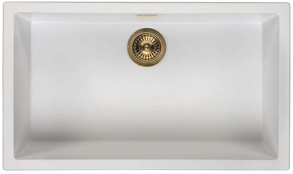 Ausmann Fibra bianca grande lavello 70x40cm incasso, sopraelevato e a filo con tappo automatico dorato 1208971907