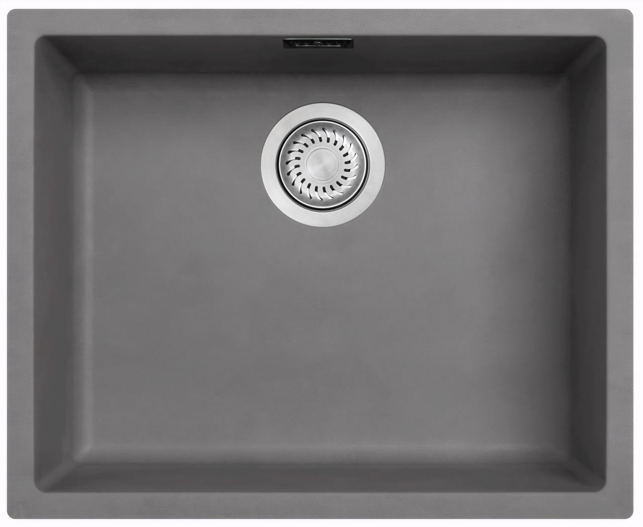 Ausmann Fibre lavello in cemento grigio 50x40cm da incasso, da appoggio e da installazione a filo con tappo automatico in acciaio inossidabile 1208971915