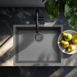 Ausmann Fibre lavabo in cemento grigio 50x40cm da incasso, sopraelevato e a filo con tappo automatico in metallo canna di fucile 1208971919