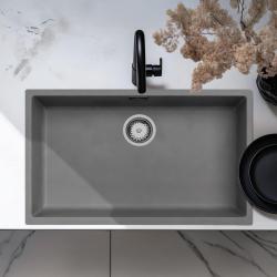 Ausmann Fibre cemento grigio grande lavabo sottotop, sopratop e a filo con tappo automatico in acciaio inossidabile 70x40cm 1208971920