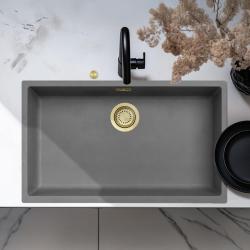 Ausmann Fibre lavabo in cemento grigio grande 70x40cm da incasso, da appoggio e da filo con tappo automatico dorato 1208971923