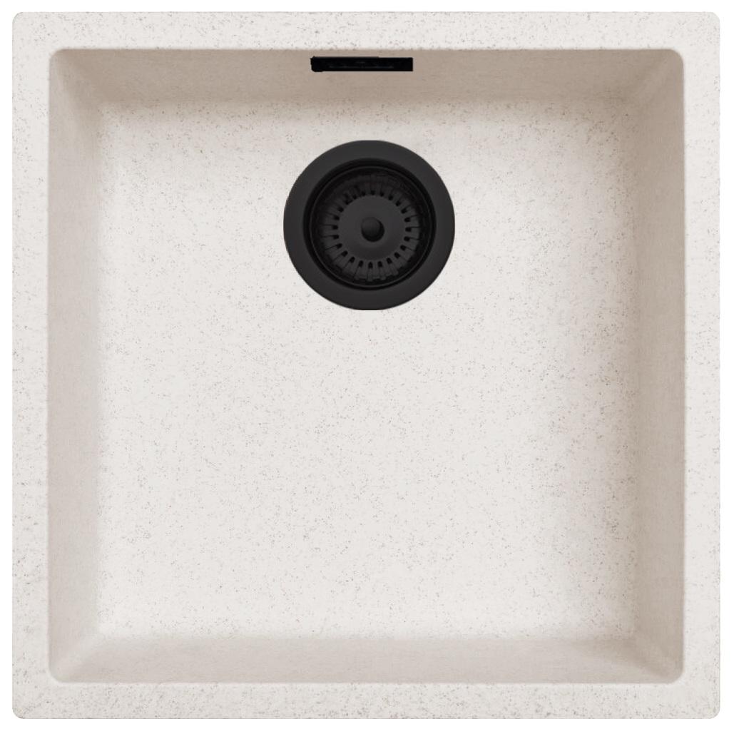 Ausmann Fibre lavabo in sabbia bianca 40x40cm da incasso, da appoggio e da installazione a filo con tappo automatico nero 1208971926