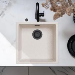 Ausmann Fibre lavabo in sabbia bianca 40x40cm da incasso, da appoggio e da installazione a filo con tappo automatico nero 1208971926