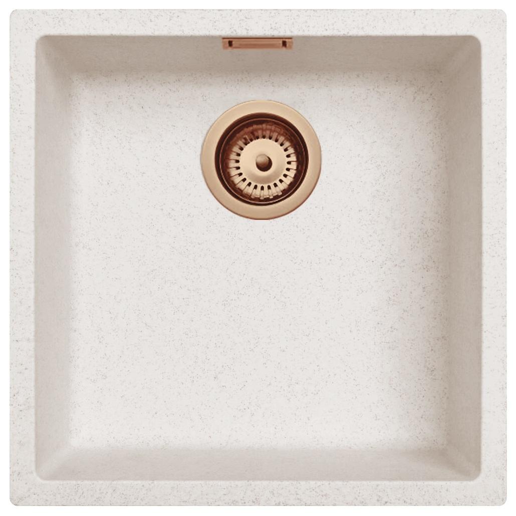 Ausmann Fibre lavabo in sabbia bianca 40x40cm da incasso, appoggio e filotop con tappo automatico in rame 1208971927