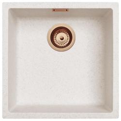 Ausmann Fibre lavabo in sabbia bianca 40x40cm da incasso, appoggio e filotop con tappo automatico in rame 1208971927