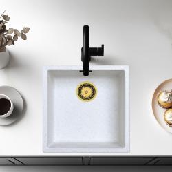Lavabo Ausmann Fibre in sabbia bianca 40x40cm da incasso, da appoggio e da installare a filo con tappo automatico dorato 1208971928