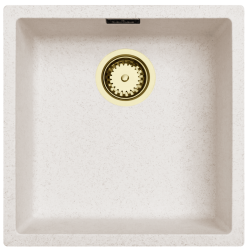 Lavabo Ausmann Fibre in sabbia bianca 40x40cm da incasso, da appoggio e da installare a filo con tappo automatico dorato 1208971928