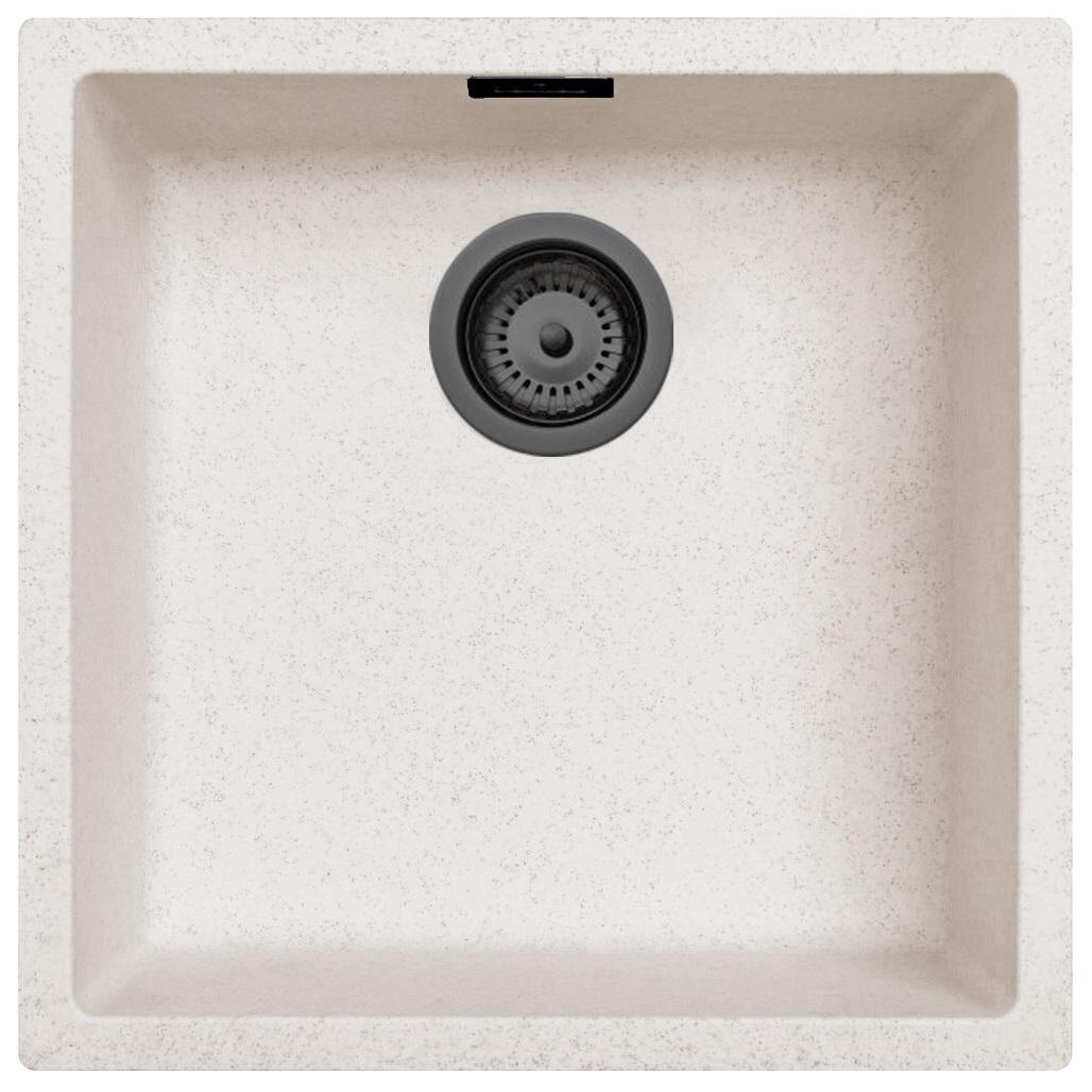 Lavabo Ausmann Fibre in sabbia bianca 40x40cm da incasso, sopraelevato e a filo con tappo automatico in metallo color canna di fucile 1208971929