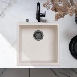 Lavabo Ausmann Fibre in sabbia bianca 40x40cm da incasso, sopraelevato e a filo con tappo automatico in metallo color canna di fucile 1208971929