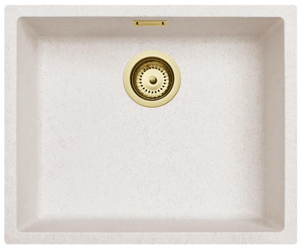 Lavabo Ausmann Fibre in sabbia bianca 50x40cm da incasso, sopraelevato e a filo con tappo dorato automatico 1208971933