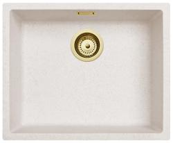 Lavabo Ausmann Fibre in sabbia bianca 50x40cm da incasso, sopraelevato e a filo con tappo dorato automatico 1208971933
