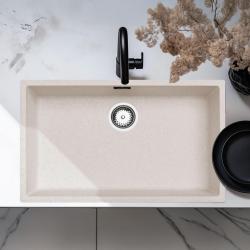 Ausmann Fibre sabbia bianca grande lavello 70x40cm da incasso, sopraelevato e a filo con tappo automatico in acciaio inossidabile 1208971935