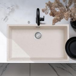 Ausmann Fibre sabbia bianca grande lavello 70x40cm da incasso, sopraelevato e a filo con tappo automatico in acciaio inossidabile 1208971935