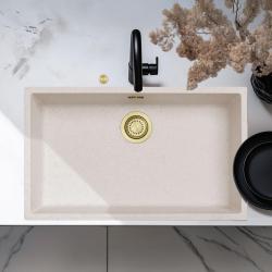 Ausmann Fibre sabbia bianca grande lavello 70x40cm da incasso, da appoggio e da inserimento con tappo automatico dorato 1208971938