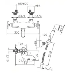 Rubinetto termostatico per vasca Huber Croisette con set doccia a mano Cromo CSD2701021