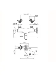 Huber Croisette Rubinetto termostatico per vasca da bagno Cromo CST2701021