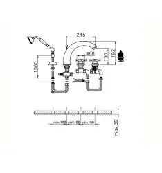 Huber vittoriano rubinetto da bagno termostatico a 4 fori con set doccia cromato VTT7601021