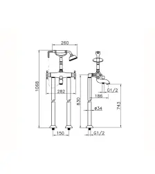 Rubinetto da bagno termostatico a pavimento Huber Victorian con set doccia Cromo VTT3901021.