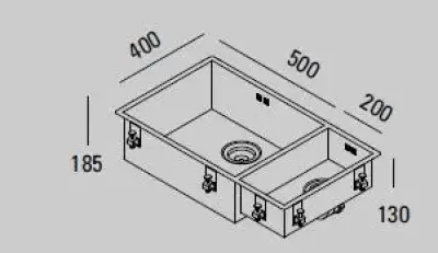 ABK Baronga lavello grande da 1,5 vasche in acciaio inox 50x40+20x40 cm montaggio a filo, sottopiano e sopra il piano BAR5020FVI