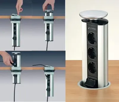 EVOline Port 3 Presa a scomparsa con messa a terra coperchio argentato